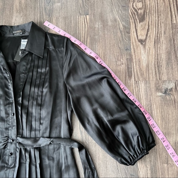 BCBGMaxAzria NWT Black Front Pleated Silk Blend Waist Tie Dress - Picture 13 of 16